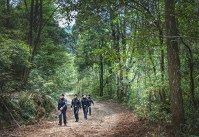 花坪派出所民警在山中巡逻。