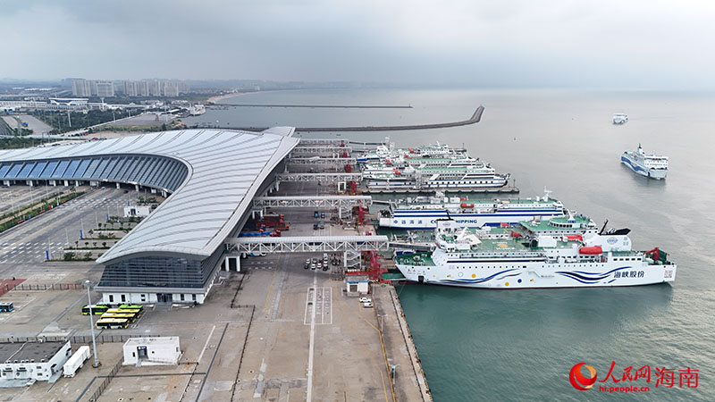 在海口新海港，“万荣海”轮和“长乐公主”轮蓄势待发。人民网记者 牛良玉摄