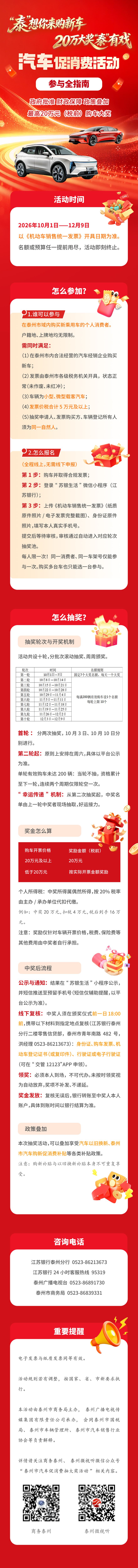 最高奖金20万元 泰州汽imToken钱包下载车促消费抽奖活动延续到12月